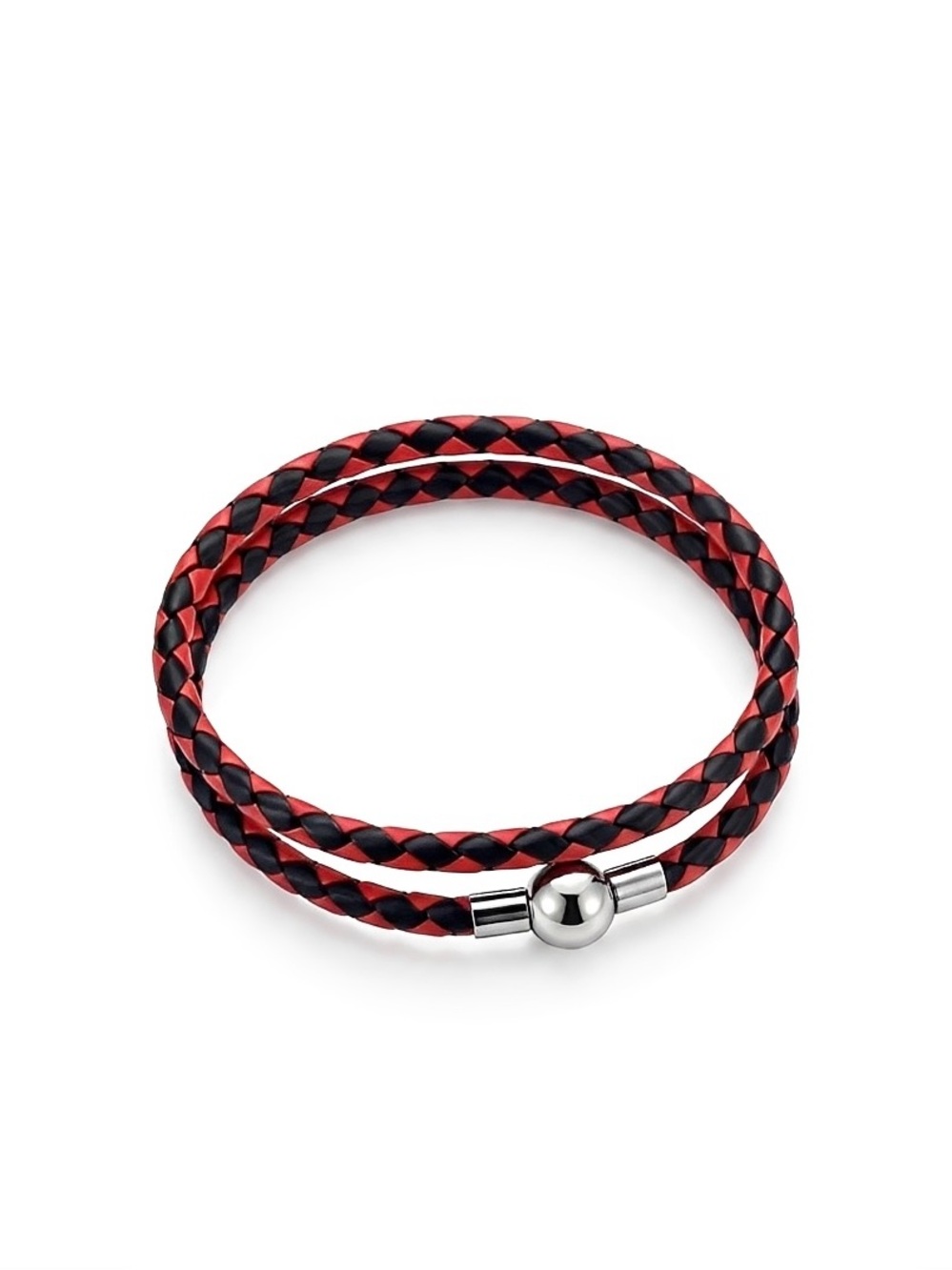 Linx Double Black/Red Leather Braided Cord Charm Bracelet with Magnetic Clasp